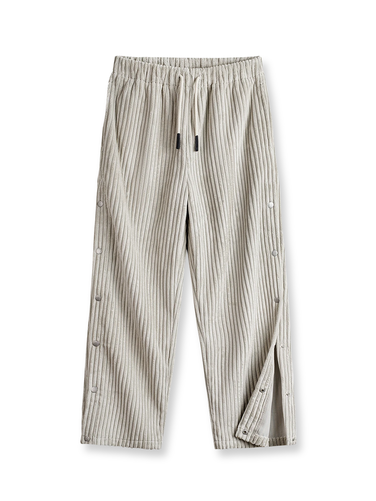 ボタン付きサイドと太畝コーデュロイが特徴のストレートスウェットパンツ