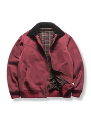 コーデュロイ襟とカラーブロック切り替えが特徴のカジュアルジャケット