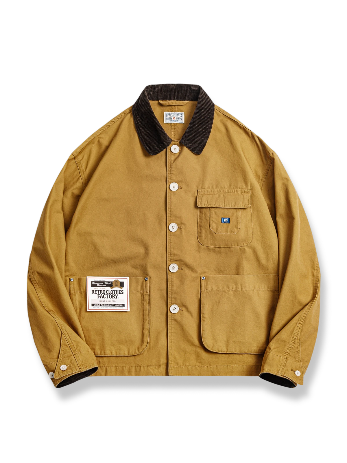 コーデュロイ襟付きハンティングジャケットのデザイン。