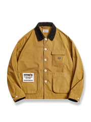 コーデュロイ襟付きハンティングジャケットのデザイン。