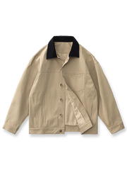 ヴィンテージ風コーデュロイ襟とアクションプリーツが特徴のオーバーサイズワークジャケット。