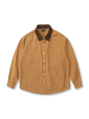 コーデュロイカラーの翻領と260g斜紋生地を使用した配色シャツ。