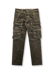 コーデュロイ素材のハンティング多ポケットパンツ。