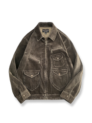 細畝コーデュロイ素材のマルチポケット付きテーラードジャケット。