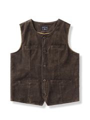 コーデュロイ素材で多ポケットを備えた秋冬向けスリムシルエットベスト。