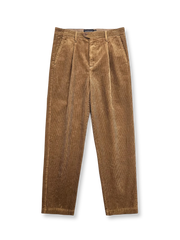 シングルプリーツとコーデュロイが特徴のストレートロングパンツ。