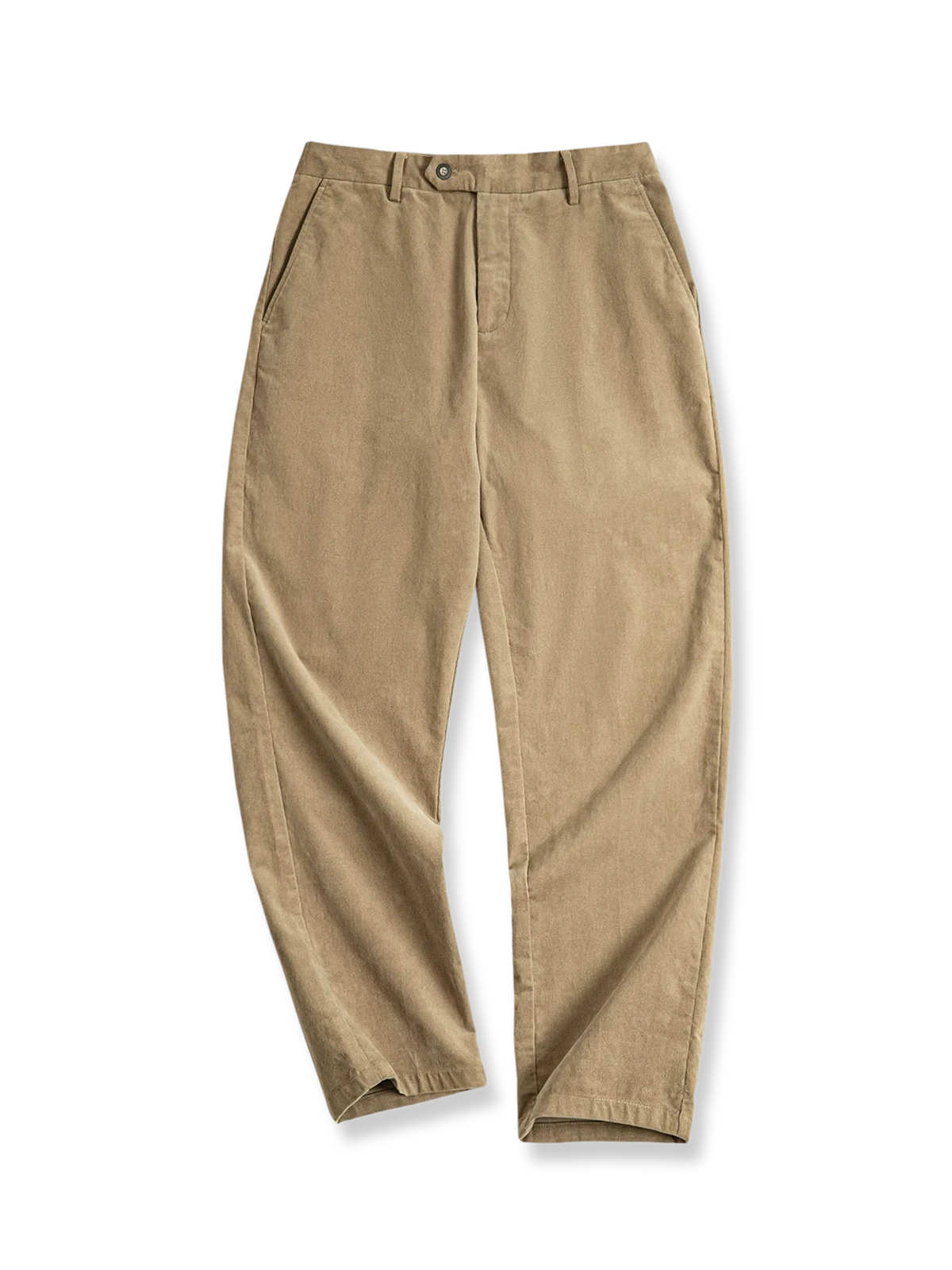 ゆったりワイドシルエットと左側立体ポケットフラップが特徴のコーデュロイスラックス。