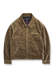 100%コットンコーデュロイ製の多ポケットワークジャケット。ウォッシュ加工とチェック柄裏地付き。