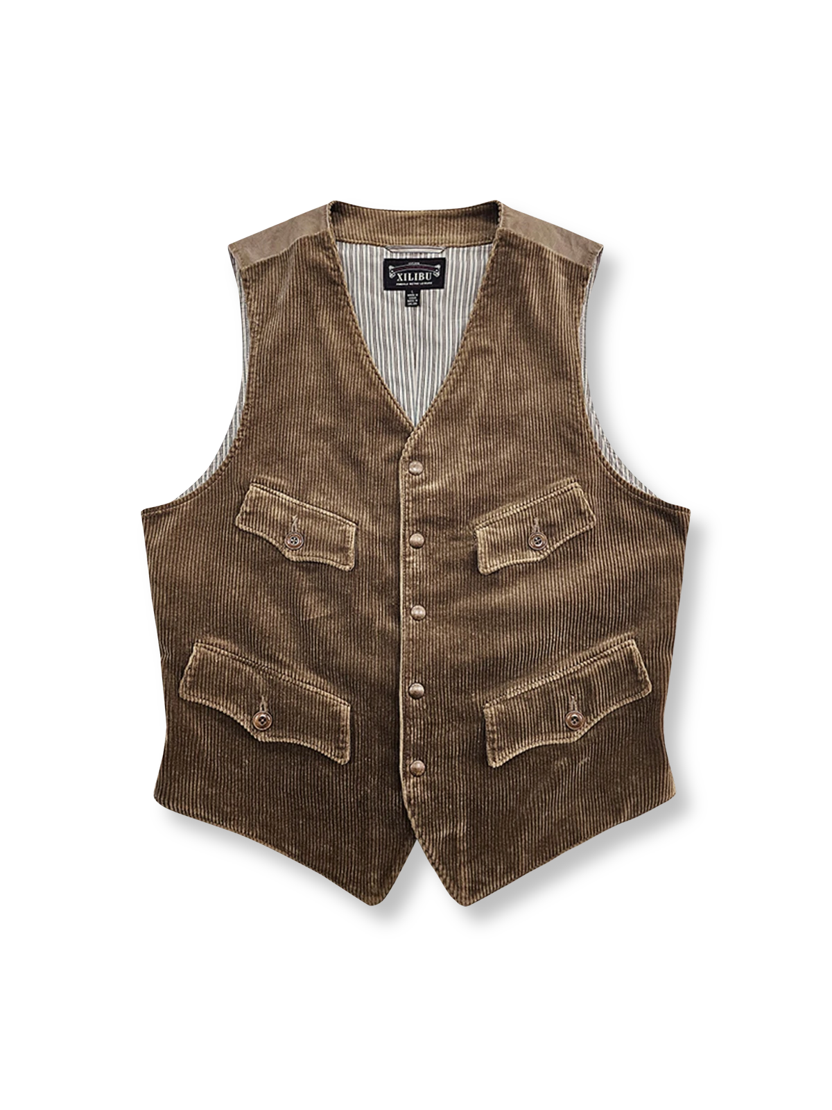 高品質コーデュロイ素材と多ポケットを備えたワークベスト。