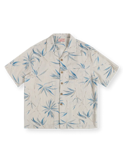 コットンリネン竹柄プリント古巴襟シャツ