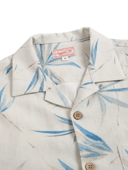 コットンリネン竹柄プリント古巴襟シャツ