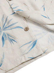 コットンリネン竹柄プリント古巴襟シャツ