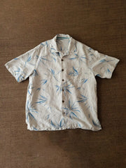 コットンリネン竹柄プリント古巴襟シャツ