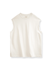 コットンハスク素材のヘビーウェイトタンクトップ、ワイドショルダーとサイドスリット付き