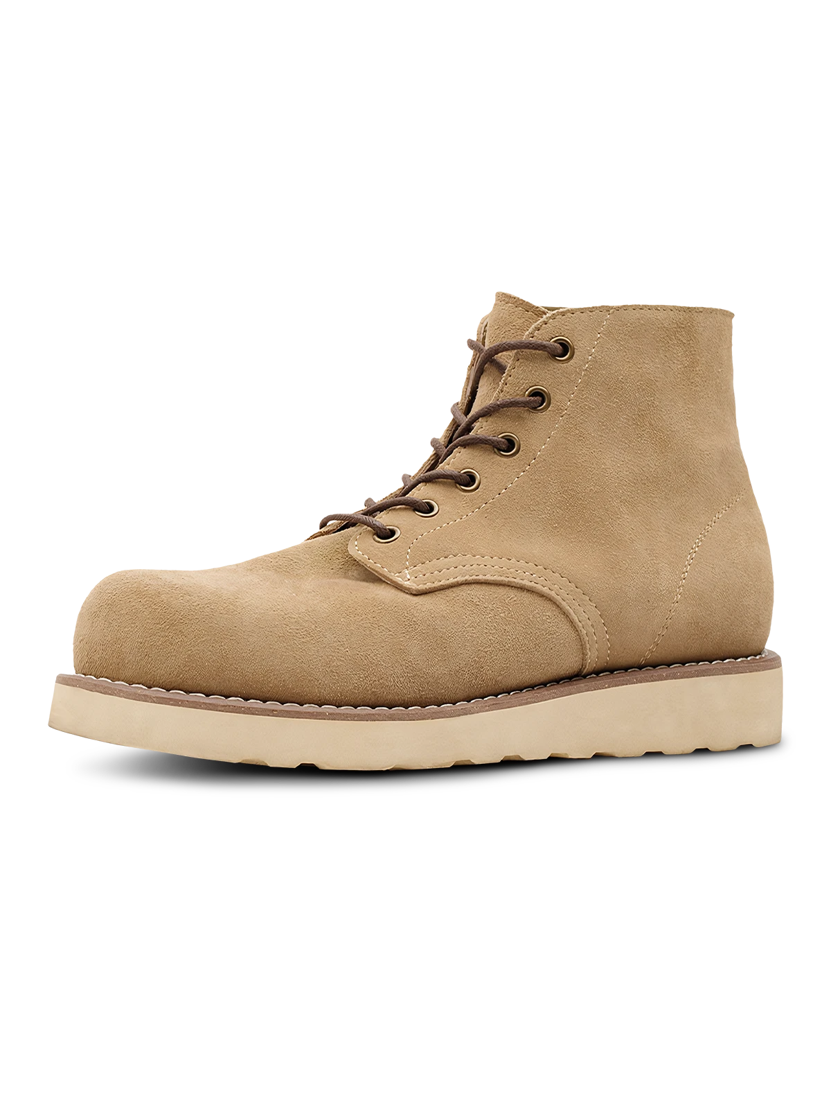 ダブルステッチと裏返し牛革スエード使用、ラバーアウトソールの男らしいミッドカットブーツ