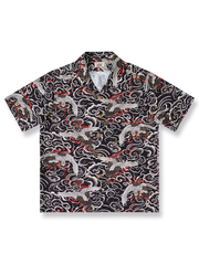 鶴の和柄 半袖ハワイアンシャツ。