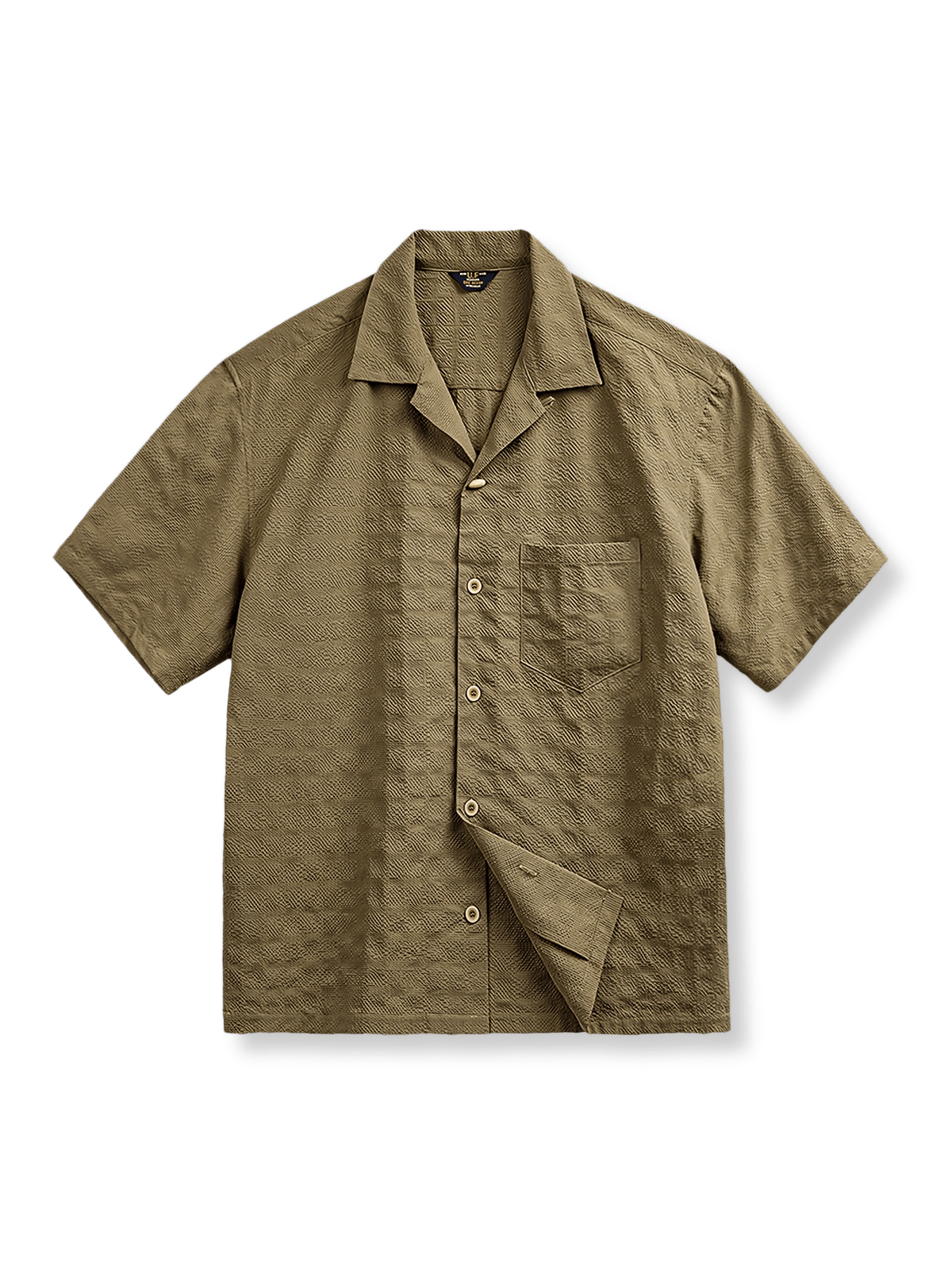 クランプルエフェクトのキューバカラー半袖シャツの前面が見える商品画像