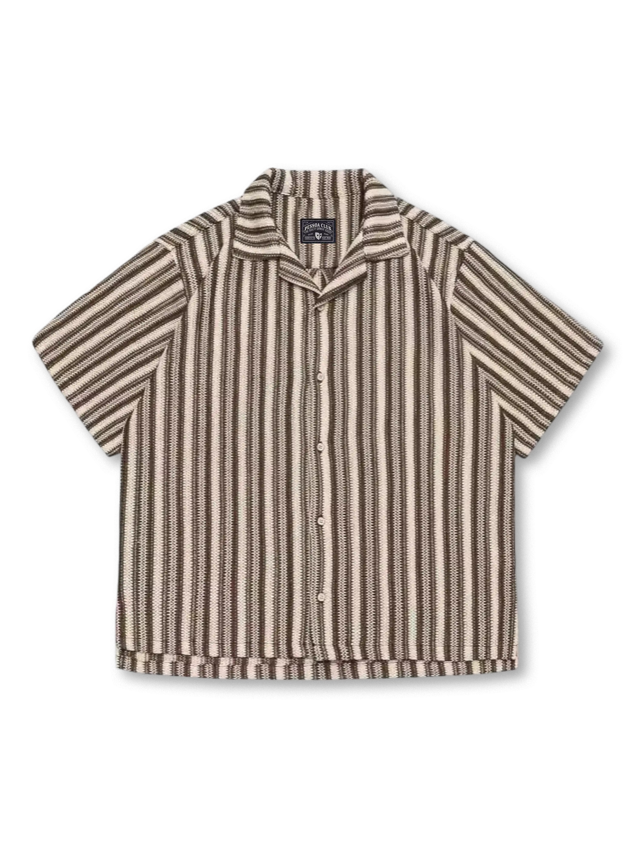 キューバカラーストライプシャツ全体像(ベージュ・アイボリー、ブラック・ホワイト)