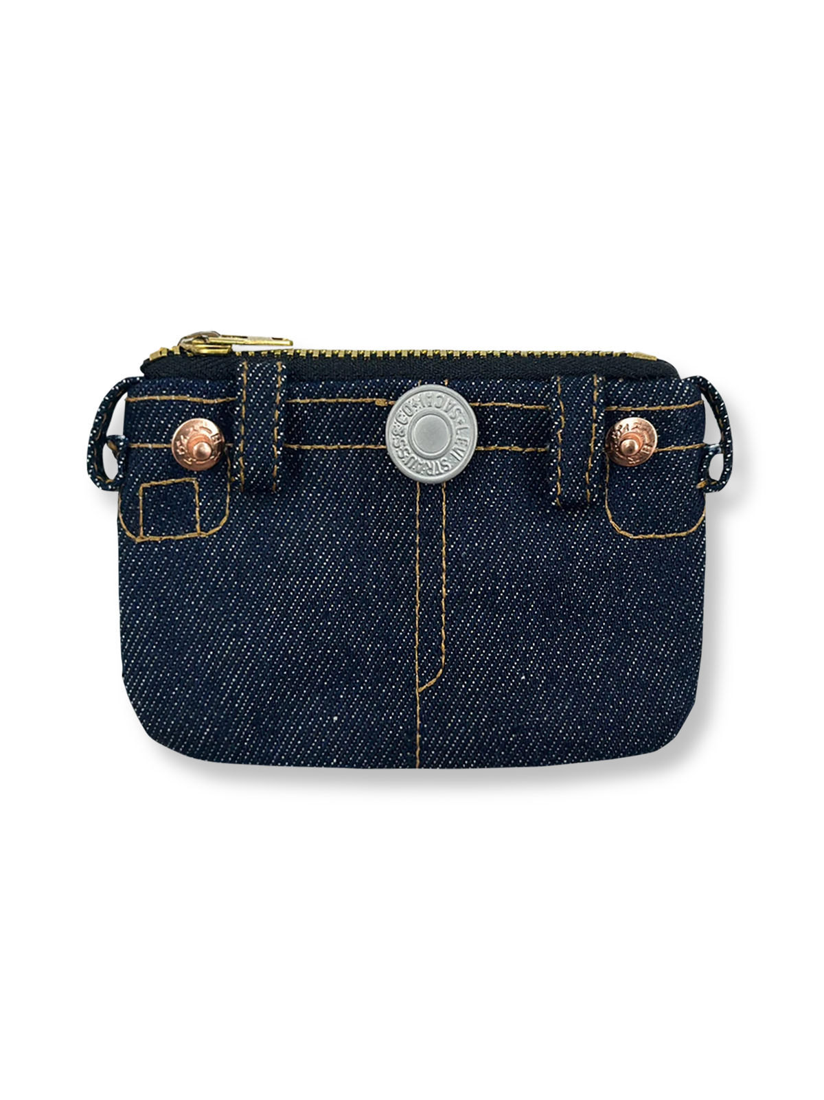 高品質デニム素材のジーンズ型カードケース、ヴィンテージディテールと実用的な収納機能を持つコンパクトアイテム