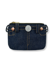 高品質デニム素材のジーンズ型カードケース、ヴィンテージディテールと実用的な収納機能を持つコンパクトアイテム