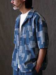 デニムパッチワークウォッシュドシャツ