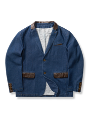 ブローチ付 デニムテーラードジャケット