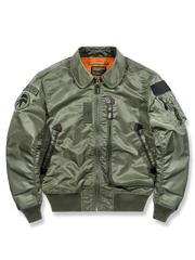 グリムリーパー刺繍とリブ仕様が特徴の日本人体型対応軽量耐久ポリエステルフライトジャケット