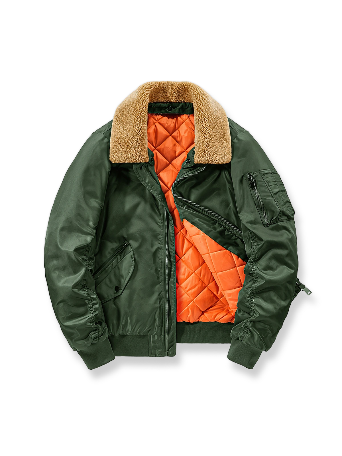 取り外し可能なファーカラー付き厚手中綿フライトジャケット