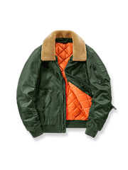 取り外し可能なファーカラー付き厚手中綿フライトジャケット