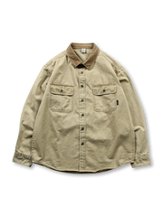 高密度コットンツイルとコーデュロイ襟が特徴のヴィンテージ風ワークシャツ