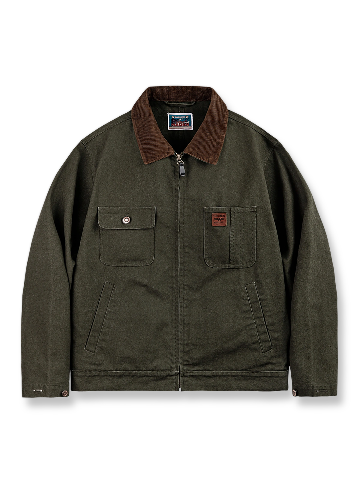 サンダーバードパッチとコーデュロイ襟が映えるハンティングジャケット