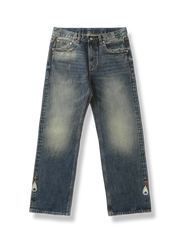 ダイヤ装飾付きレッドスリムフィットジーンズ