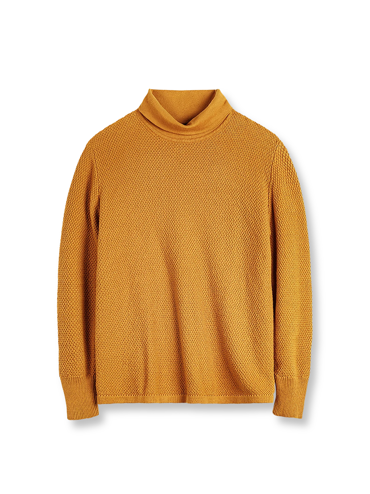 ダイヤモンド柄編みのスタンドカラーニット。