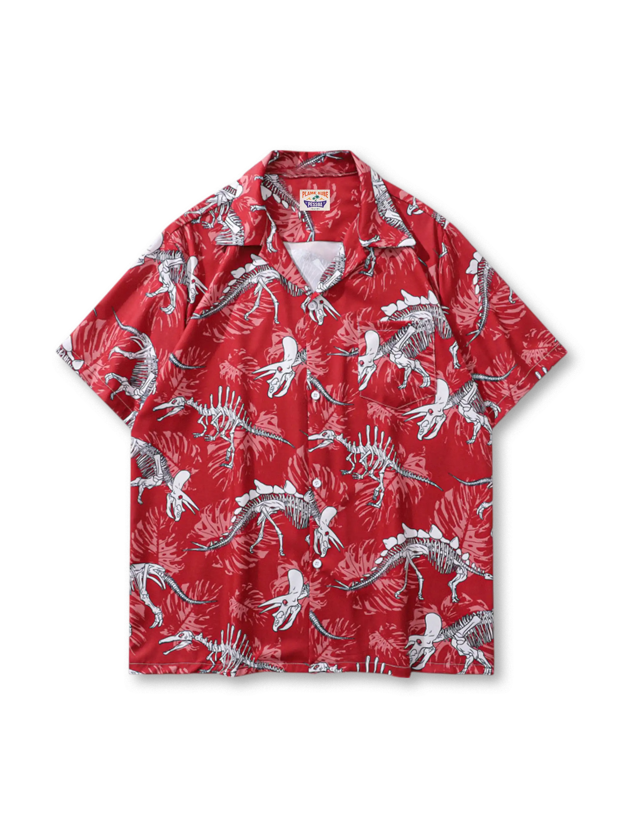 ダイナソー骨格柄をフルプリントしたキューバカラーシャツ