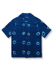 ドットタイダイ染めと刺繍を施したキューバカラー半袖シャツ