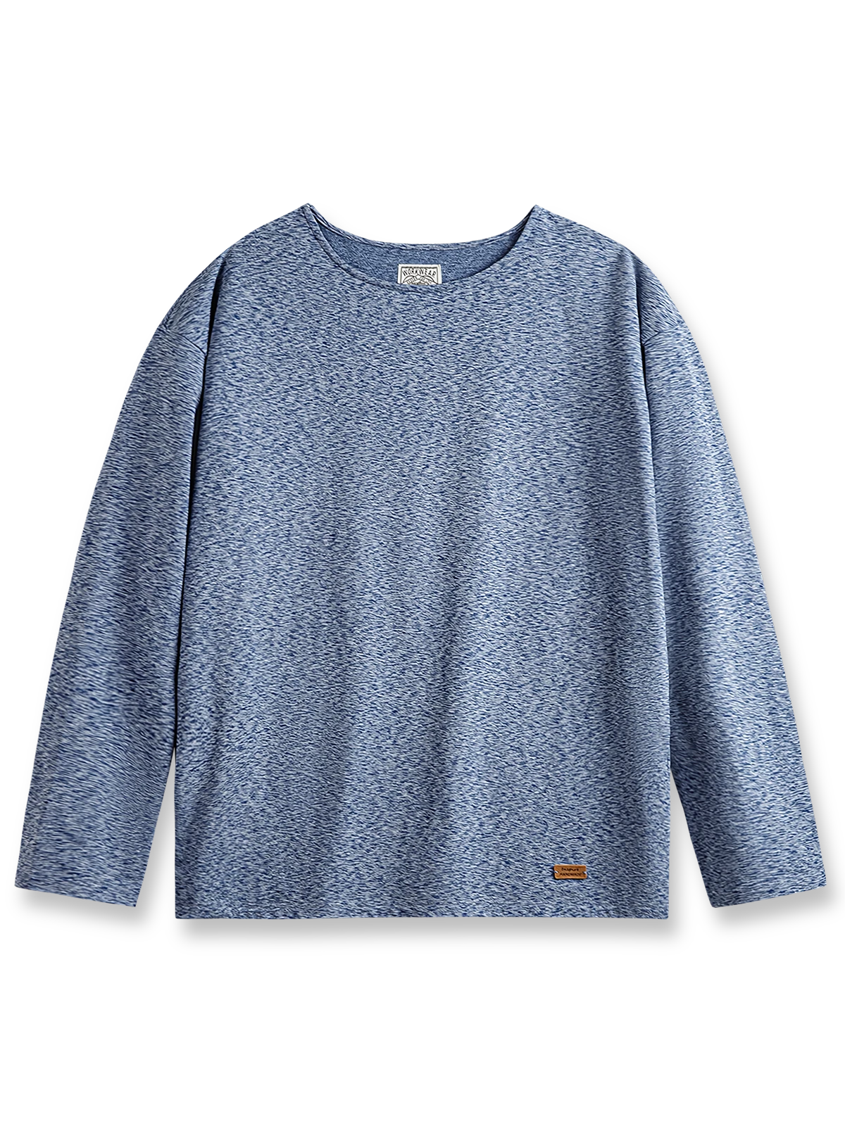 両面起毛素材の長袖Tシャツ。カチオン糸の風合いとレザーパッチ付きヴィンテージデザイン。