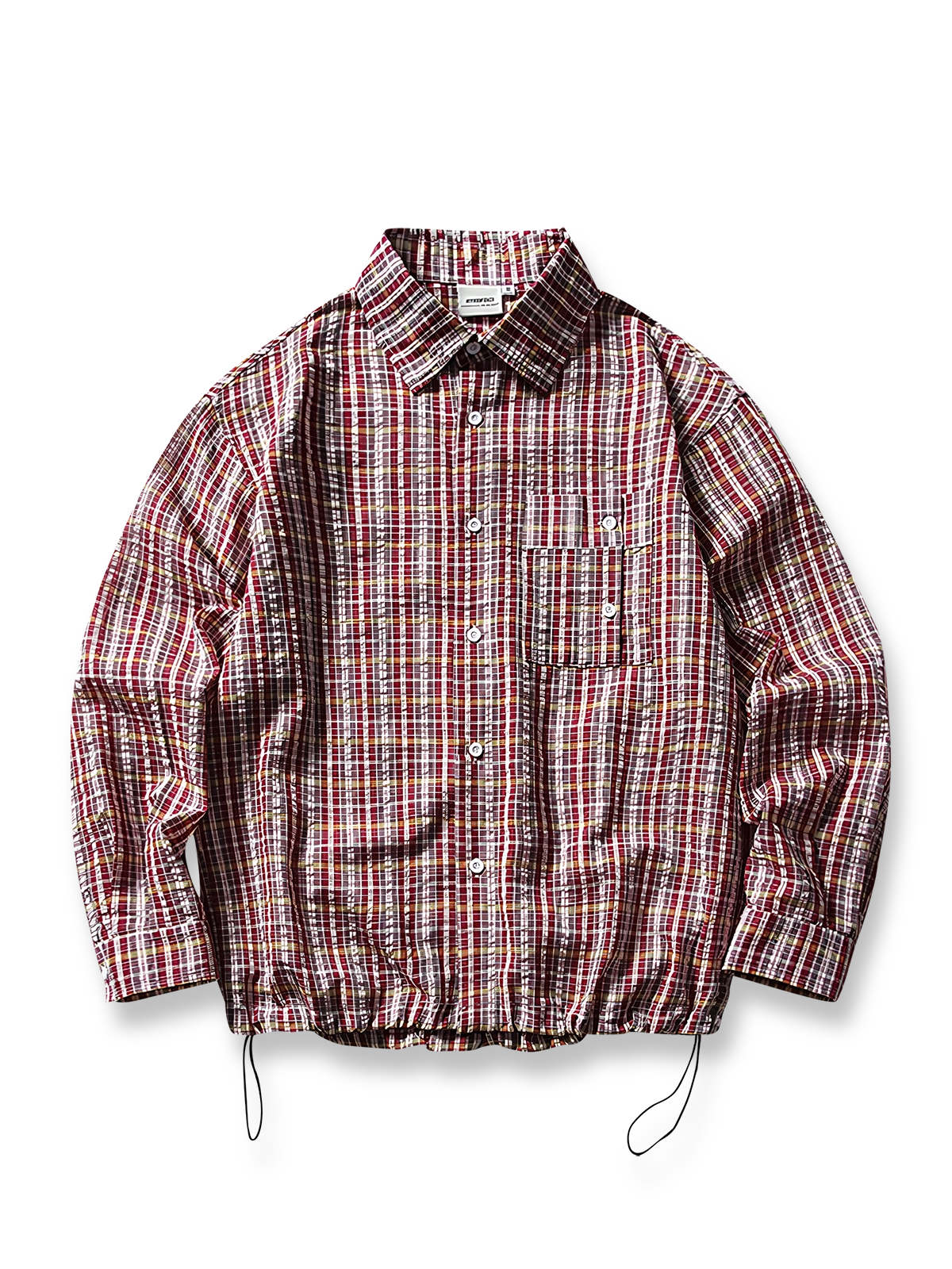 裾にドローストリングを備えたチェックシャツ