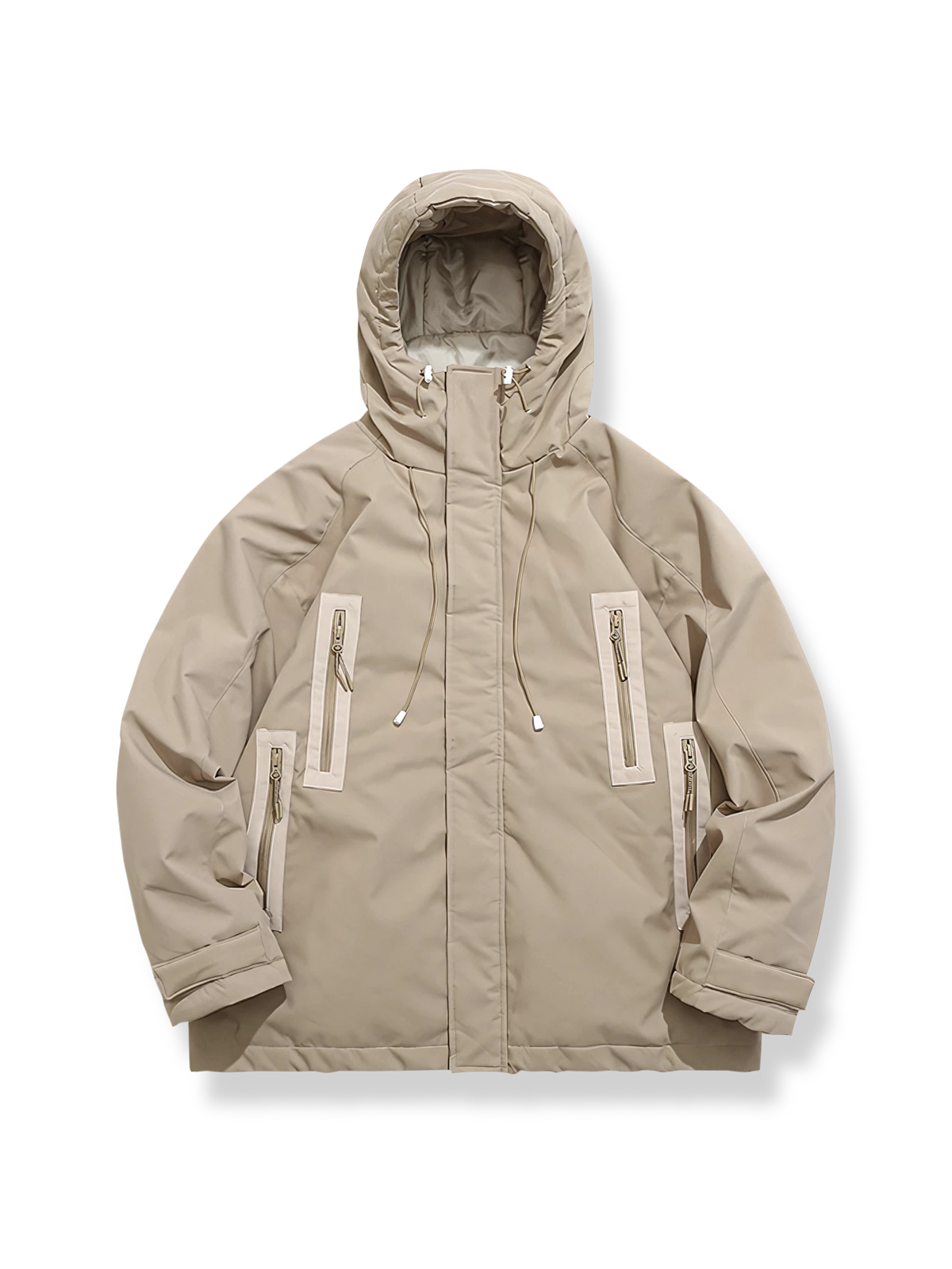 ドローストリング裾とジップポケット付きの中綿ダウンジャケット