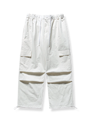 裾ドローコードと膝ダブルタックのパラシュート風スラックス