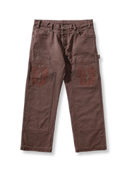 両膝刺繍加工のヴィンテージ風ハイウエストワイドレッグワークパンツ