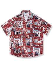 敦煌美術の九色鹿柄が特徴のルーズフィット半袖シャツ、高品質で通気性に優れた素材使用