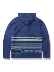 エジプト長綿の藍染めを使った二重フードジャケット。