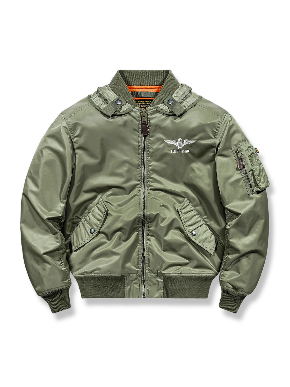 刺繍バッジ入りの厚手フード付きナイロンジャケット