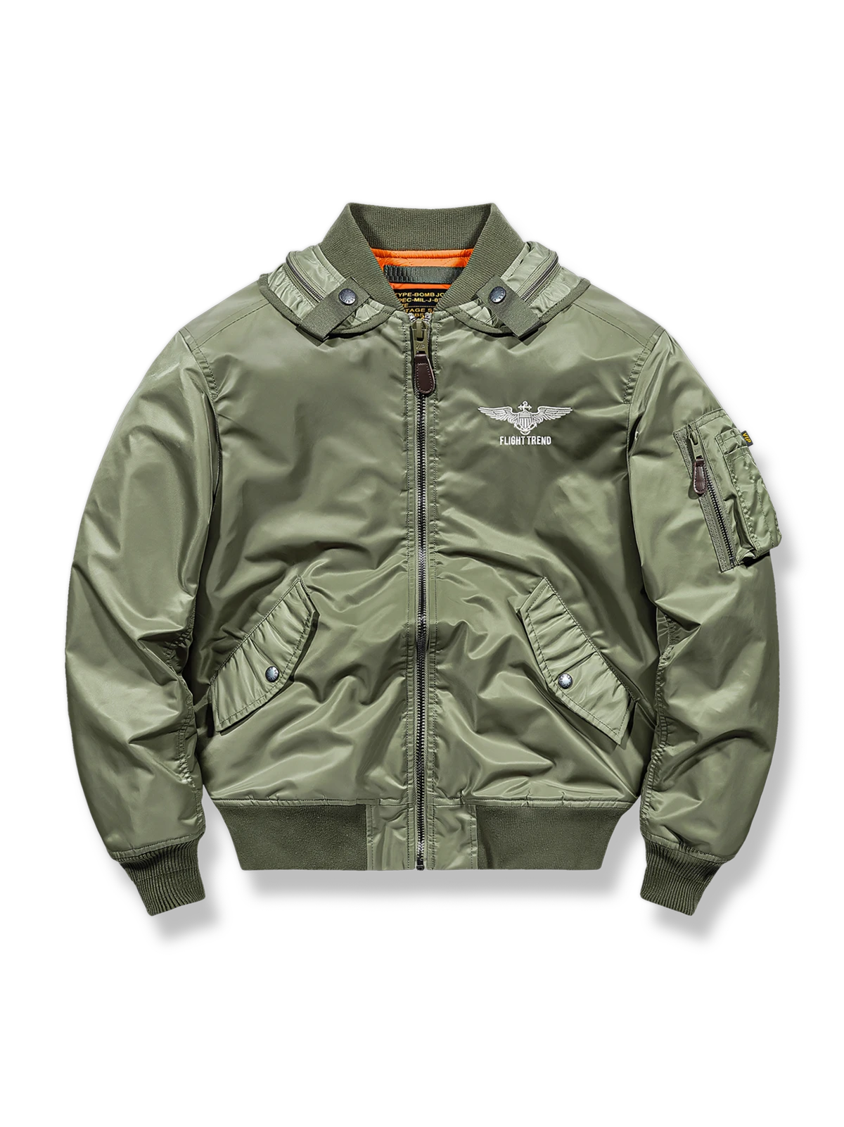 刺繍入り防水ナイロンの厚手フライトジャケット