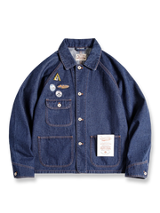 刺繍ワッペンがアクセントのヴィンテージ風デニムジャケット
