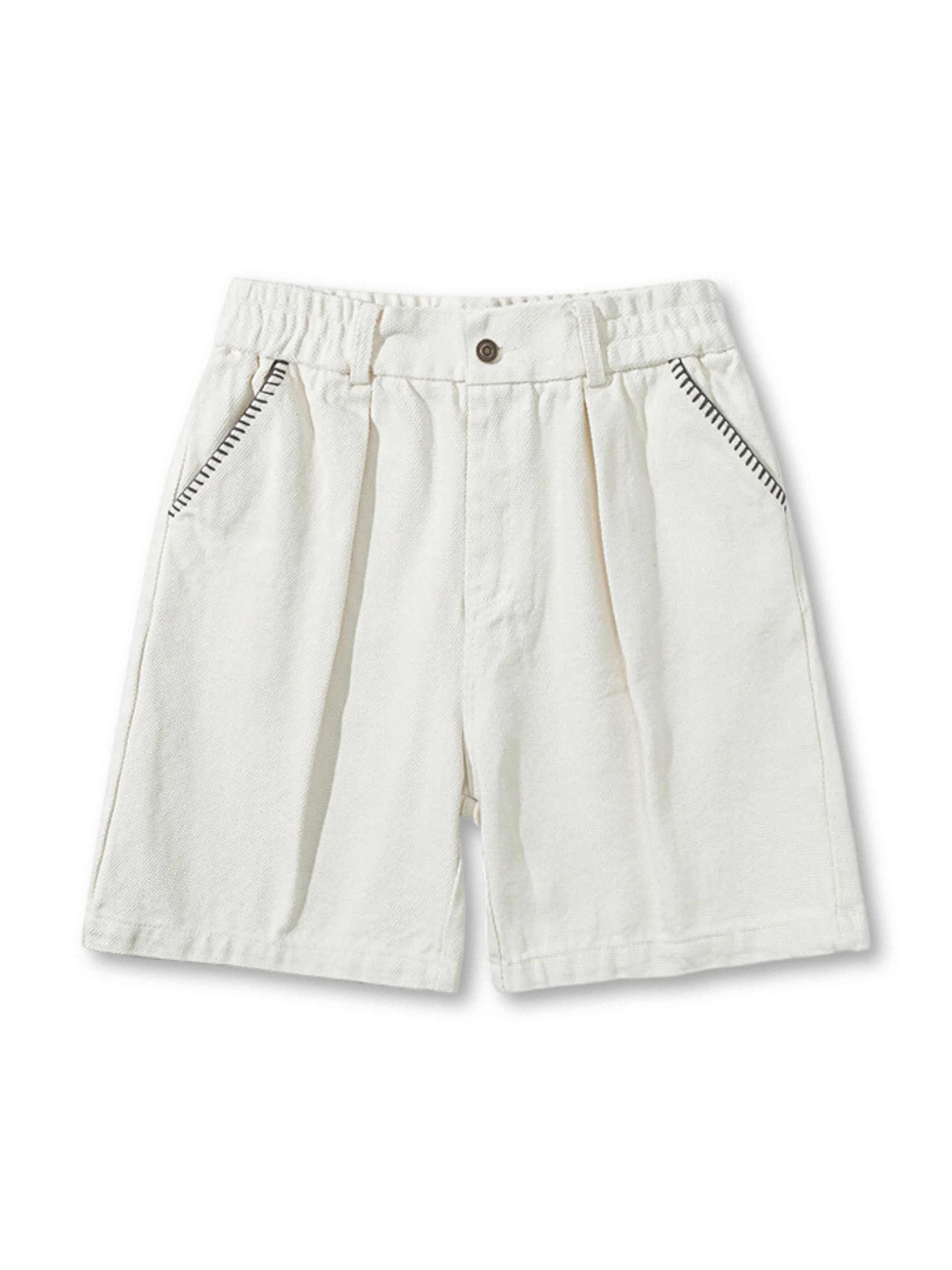 ジグザグ刺繍がアクセントのウエスト調整可能なワイドショートパンツ