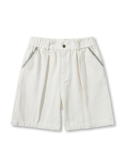 ジグザグ刺繍がアクセントのウエスト調整可能なワイドショートパンツ