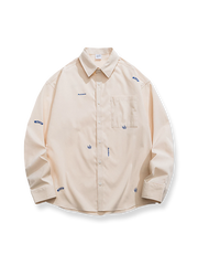 刺繍入り折り襟シャツ(ポリエステル製、軽量・速乾性)