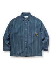 刺繍入りストライプ柄の長袖シャツ