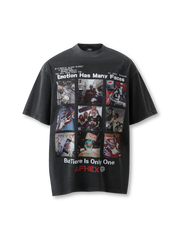 1980~90年代アートコラージュをグリッド状にプリントしたウォッシュド加工Tシャツ。オーバーサイズシルエットでストリートスタイルに最適。